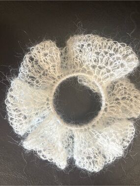 Handmade White mohair Fluffy Knit Scrunchie